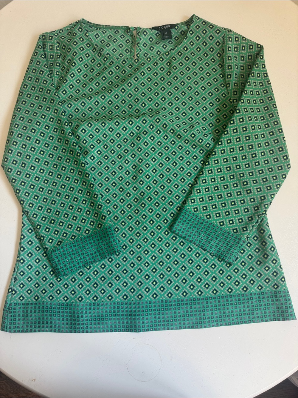 J. Crew Teal and Green Geometric Long-Sleeve Shirt
